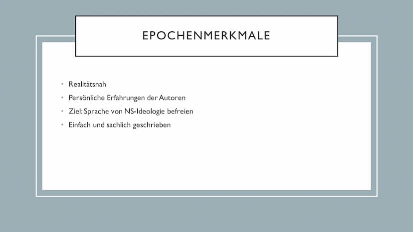 NACHKRIEGSLITERATUR Einstieg ins Thema
• Die Nachkriegsliteratur
Historischer Kontext
• Motive
• Literarische Gattungen
• Stilistische Epoch