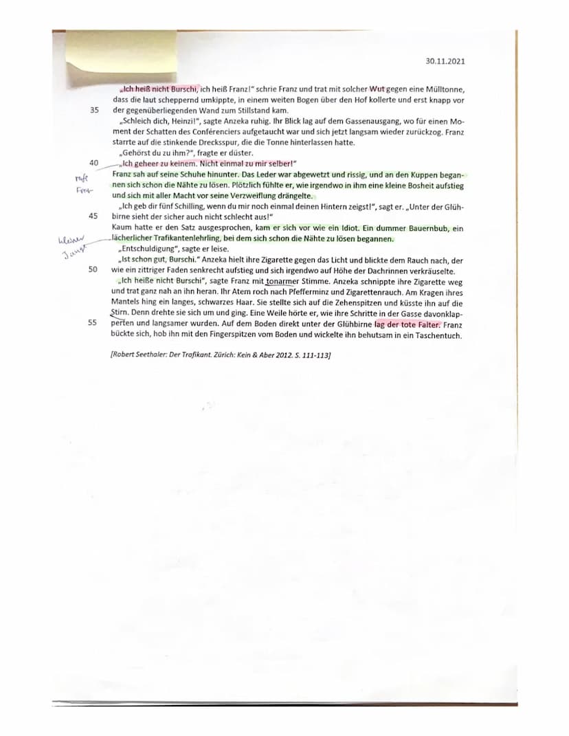 
<p>Der Roman "Der Trafikant", verfasst von Robert Seethaler, der 2017 veröffentlicht wurde, behandelt die Entwicklung des siebzehnjährigen 