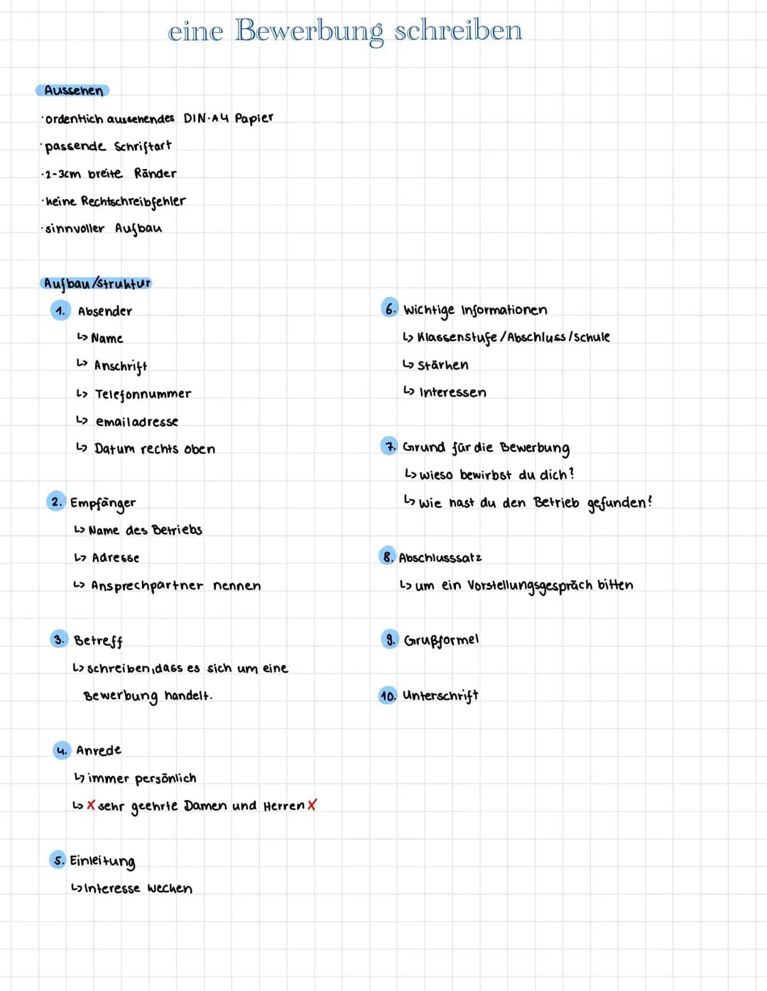 Aussehen
• ordentlich aussehendes DIN-A4 Papier
•passende Schriftart
·2-3cm breite Ränder
heine Rechtschreibfehler
·sinnvoller Aufbau
Aufbau