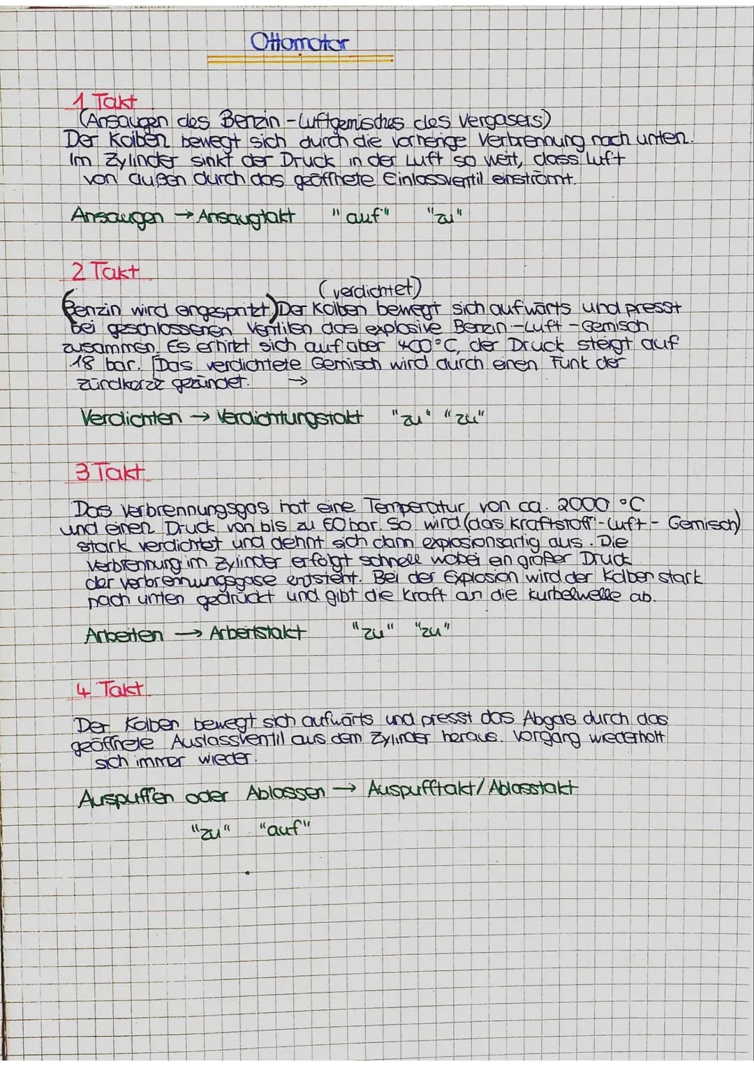 Ottomater
1 Takt
(Ansaugen des Benzin - Luftgemisches des Vergasers)
Der Kolben bewegt sich durch die vorherige Verbrennung nach unten.
Im Z