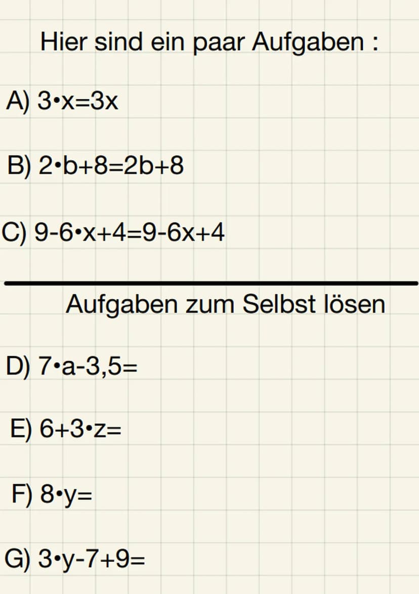 Mathematik Terme und Variablen
Variablen: Ein Zeichen, das man
anstelle von Zahlen oder Größen
verwendet
Terme sind Rechenausdrücke, in
dene