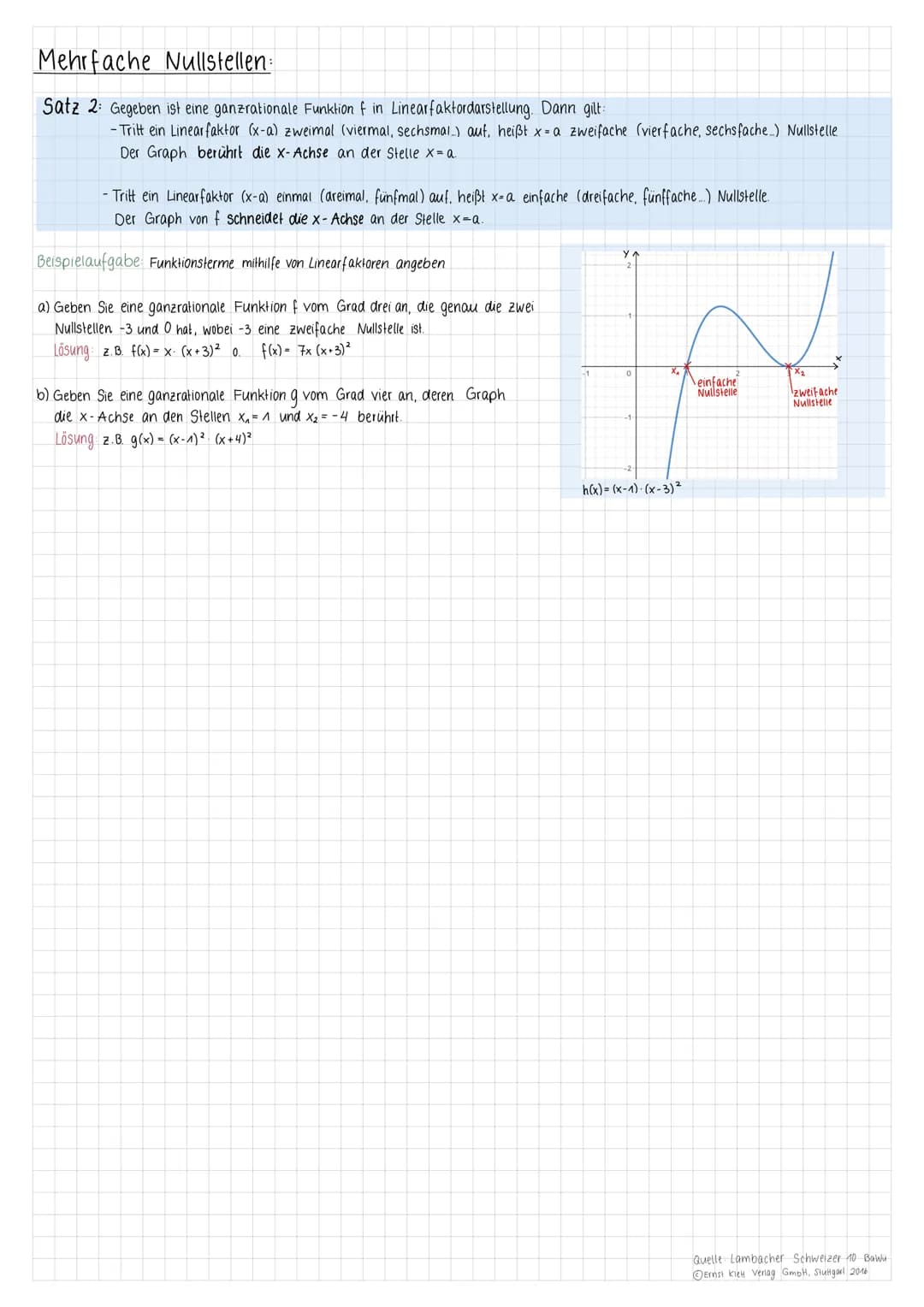 1.7 Linearfaktoren - mehrfache Nullstellen
Bei ganzrationalen Funktionen gibt es zwei unterschiedliche Darstellungsweisen des Terms:
Vorteil