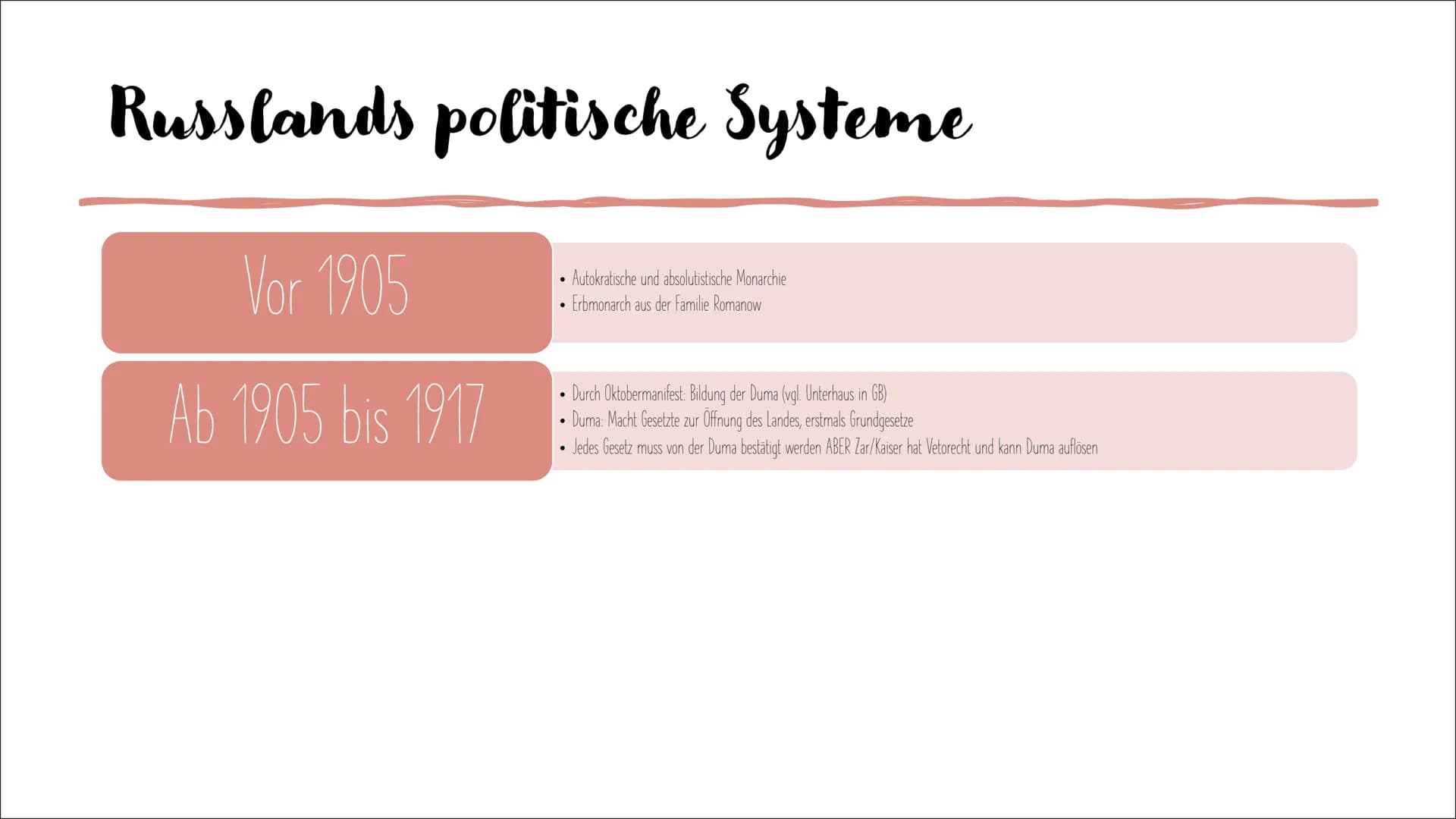 Die Russische
Revolution 1917
Von Ingwer Tee Gliederung
Russlands politische Systeme vor 1905
Revolution 1905
Russlands politische Systeme n