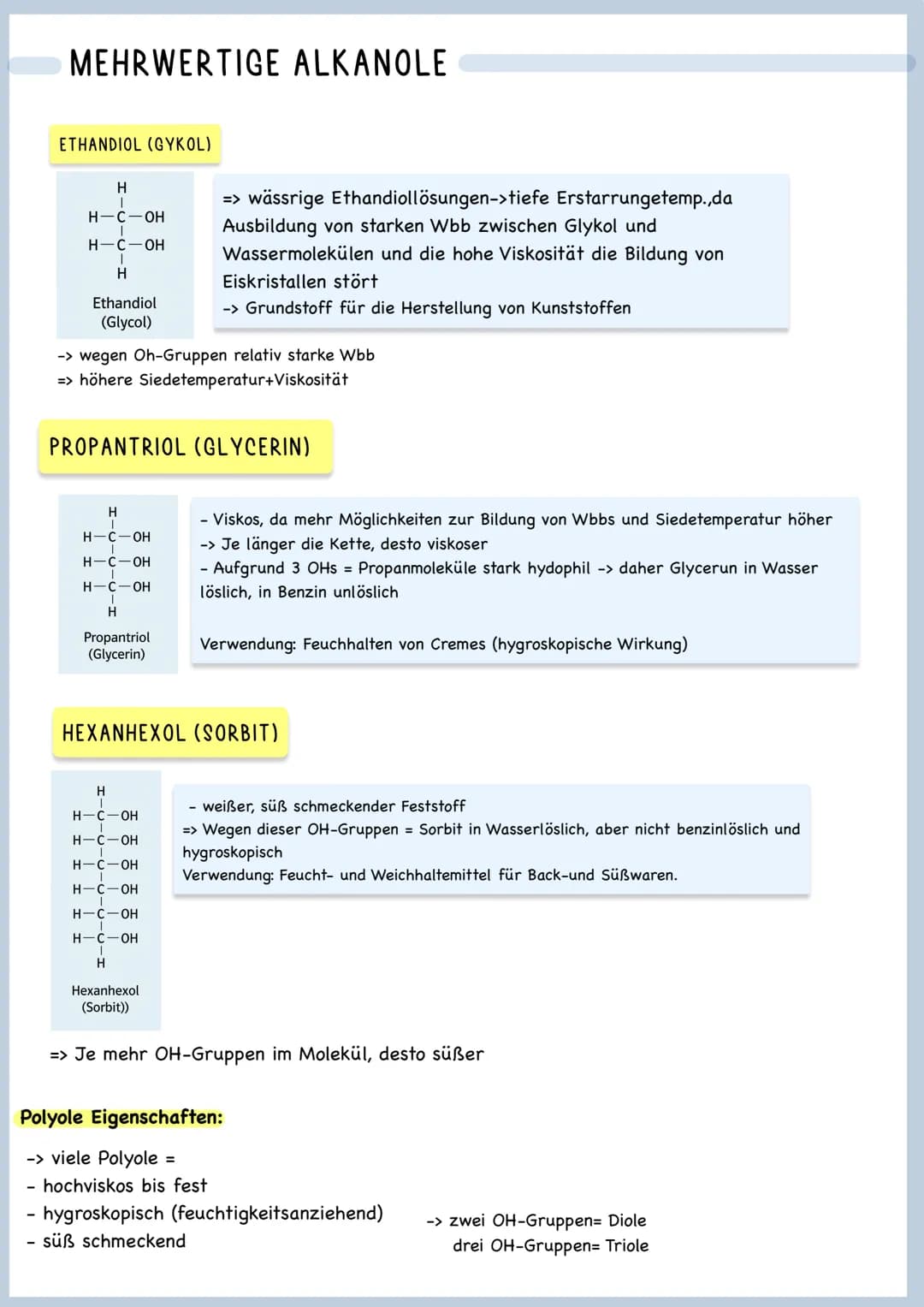 Lennzettel
Chemie
Q2 ALKOHOLE/
ALKANOLE DIE STOFFKLASSE DER ALKOHOLE
a. Grundbegriffe: funktionelle Hydroxy(1) gruppe, einwertige Alkohole (