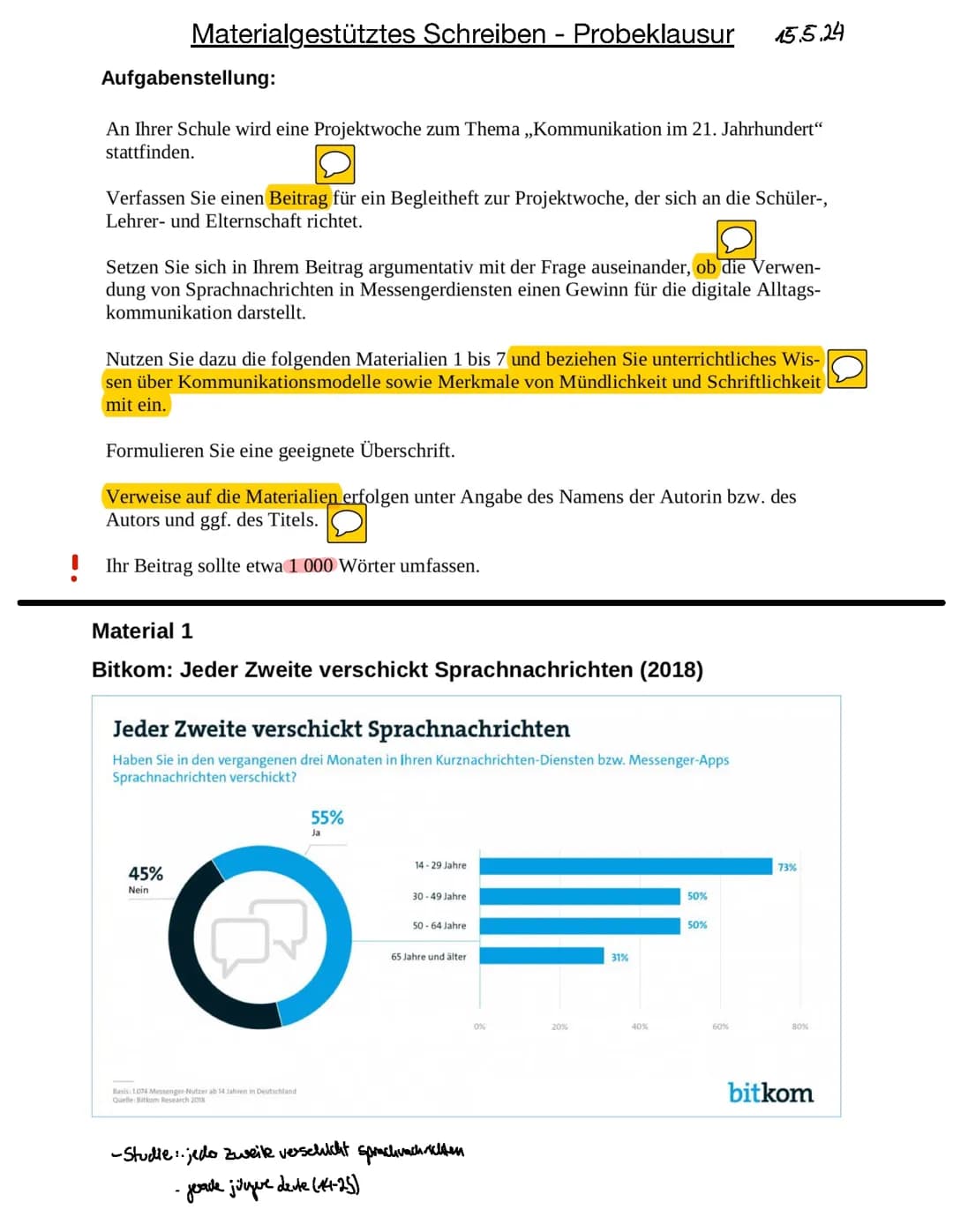 Probeklausur Materialgestützes Schreiben zum Thema Medien
