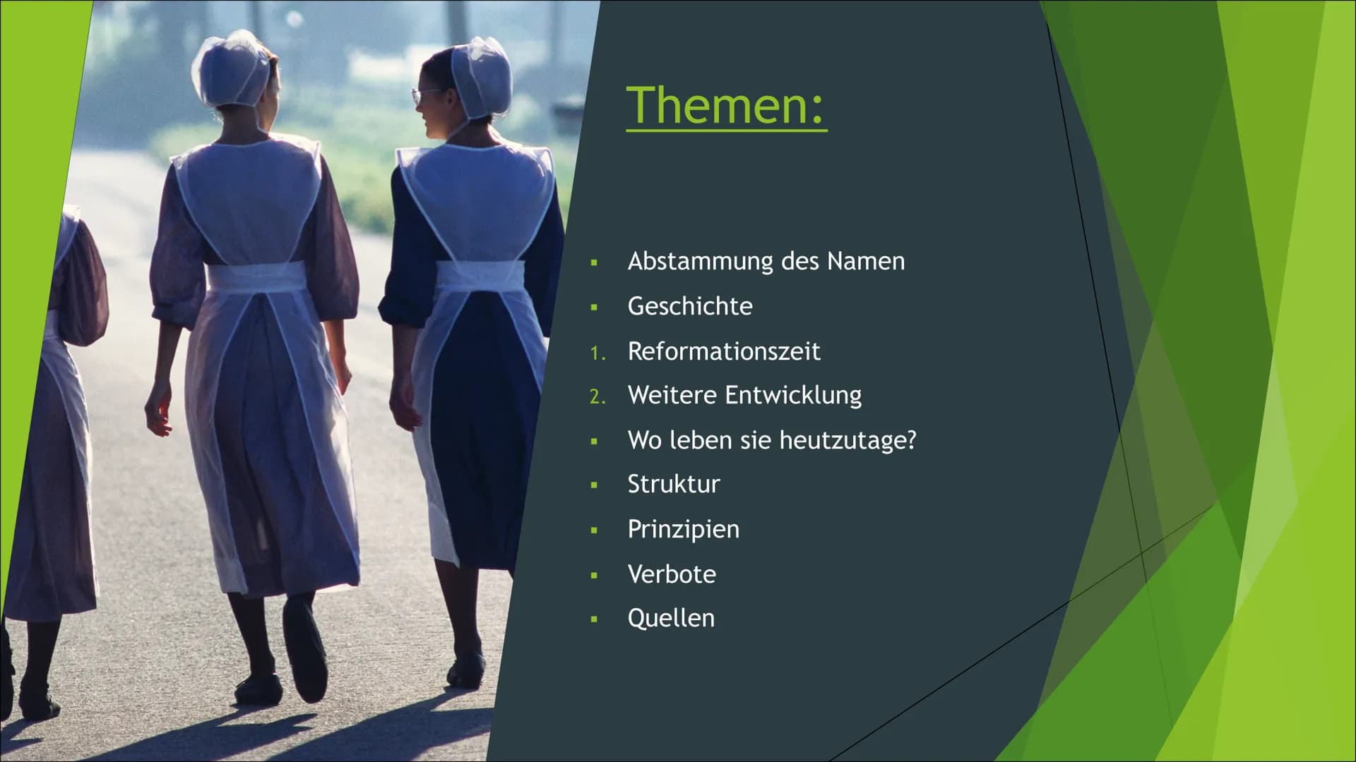 Mennoniten
Lebensweise, Herkunft und Unterschiede
Von Katharina zu Klampen ■
Themen:
1. Reformationszeit
2. Weitere Entwicklung
■
Abstammung