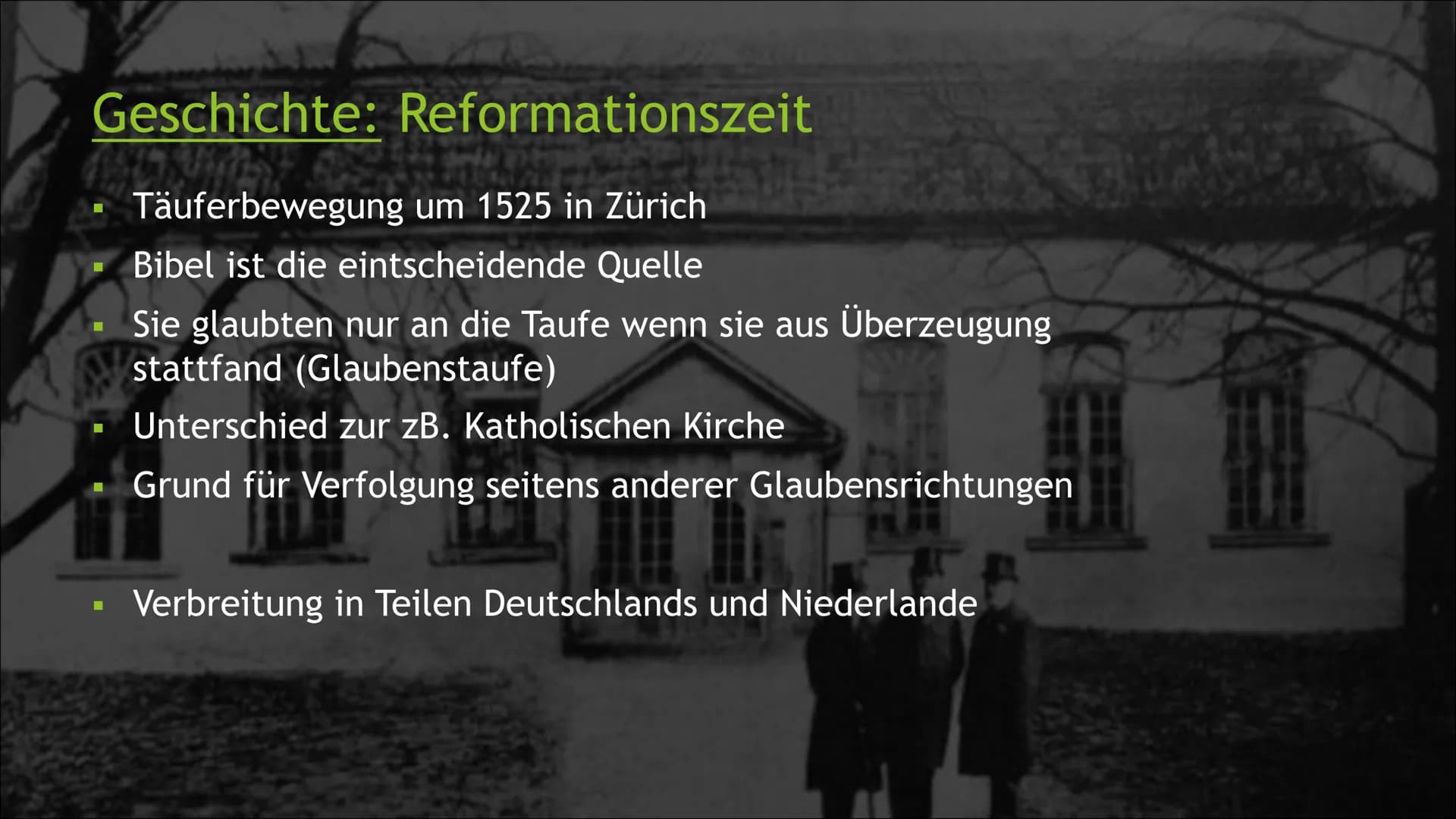 Mennoniten
Lebensweise, Herkunft und Unterschiede
Von Katharina zu Klampen ■
Themen:
1. Reformationszeit
2. Weitere Entwicklung
■
Abstammung