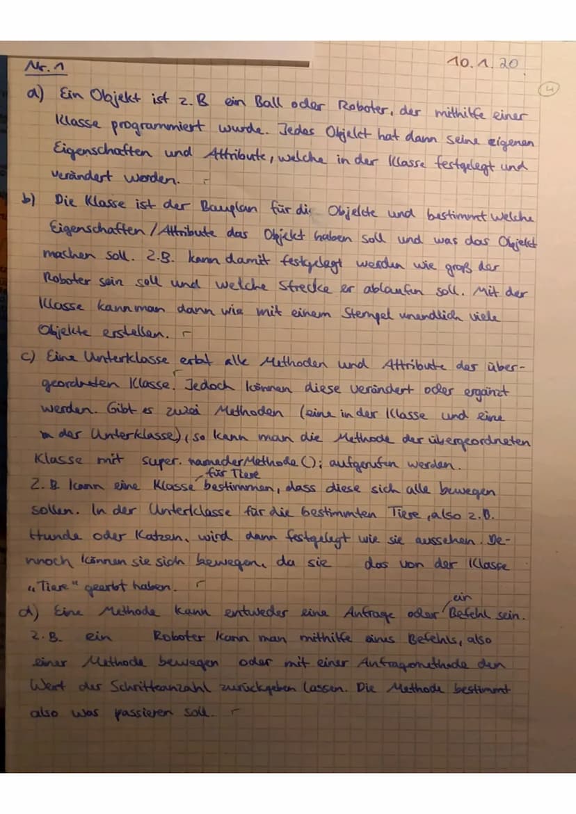 INFORMATIKKLA
Datum: 10.1.2
Meine mündliche Selbsteinschätzung:
Aufgabe 1: Erläutere folgende Begriffe aus der objektorientierten Programmie