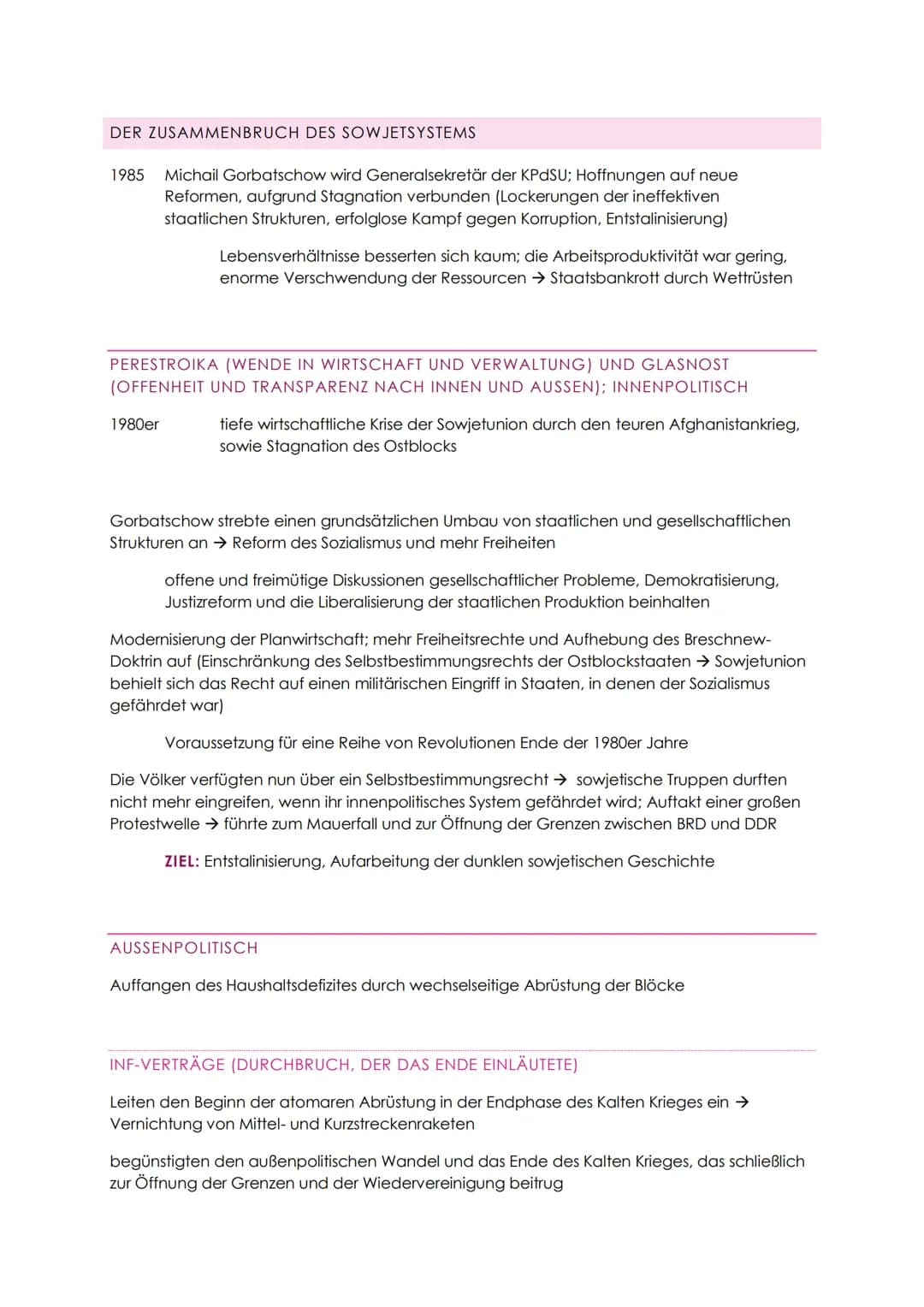 DER ZUSAMMENBRUCH DES SOWJETSYSTEMS
1985 Michail Gorbatschow wird Generalsekretär der KPdSU; Hoffnungen auf neue
Reformen, aufgrund Stagnati