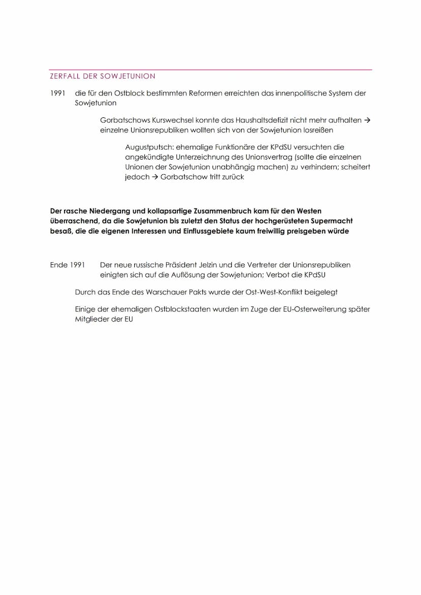 DER ZUSAMMENBRUCH DES SOWJETSYSTEMS
1985 Michail Gorbatschow wird Generalsekretär der KPdSU; Hoffnungen auf neue
Reformen, aufgrund Stagnati