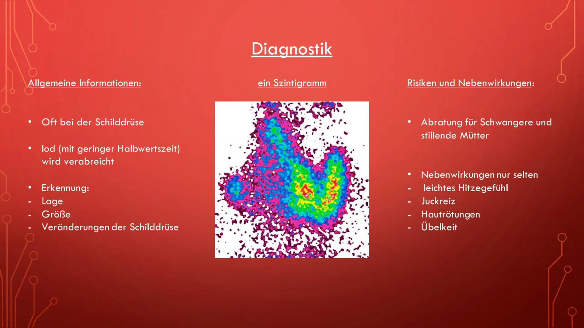 Radioaktivität in der Medizin
Röntgenstrahlung
Diagnostik
Therapie
Sterilisation
Diagnostik Allgemeine Informationen:
●
Oft bei der Schilddr