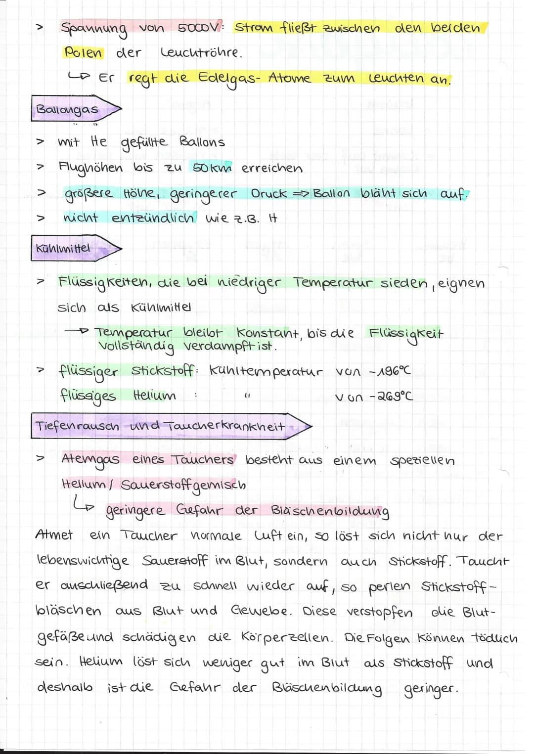 Leucht-
farbe
Edelgase
Verwen-
dung
In
>
>
Helium
Sonne
> Kommt auf der Erde
Kaum vor
>
geringere Dichte als
'cuft'
Helium
He
4 u
gelb
Ballo