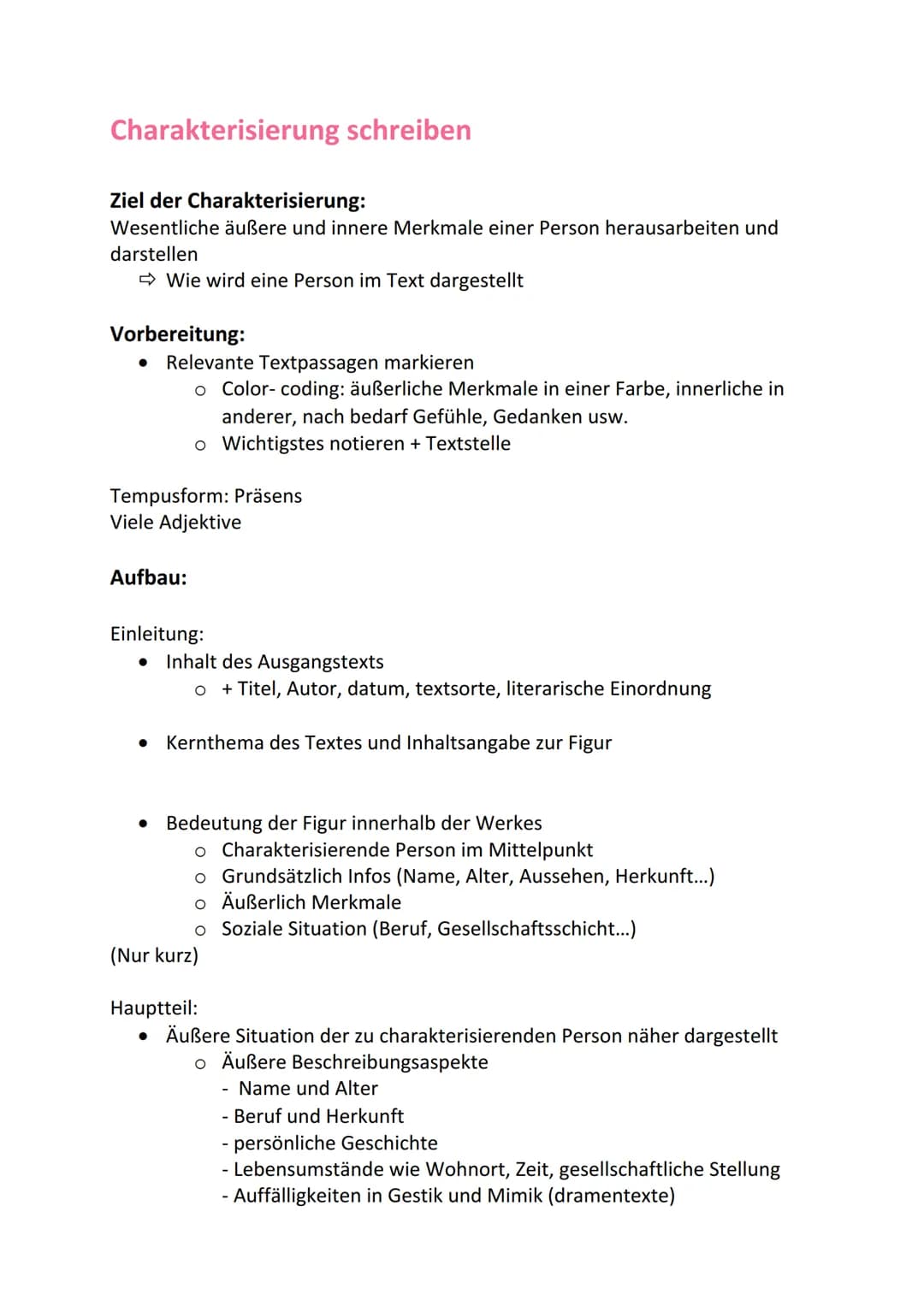 Charakterisierung schreiben
Ziel der Charakterisierung:
Wesentliche äußere und innere Merkmale einer Person herausarbeiten und
darstellen
Wi