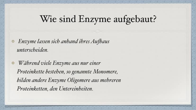 Die Enzyme Inhaltsverzeichnis
* Was sind Enzyme?
Wie sind Enzyme aufgebaut?
Welche Funktion haben Enzyme?
Was für Besonderheiten besitzen si
