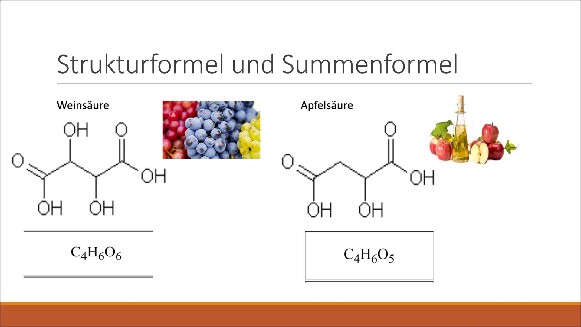 Fruchtsäuren Gliederung
1. Definition von Fruchtsäure
- Weinsäure und Apfelsäure
2. Strukturformel & Summenformel
3.Beschreibung
4. Eigensch