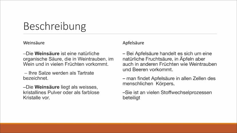Fruchtsäuren Gliederung
1. Definition von Fruchtsäure
- Weinsäure und Apfelsäure
2. Strukturformel & Summenformel
3.Beschreibung
4. Eigensch