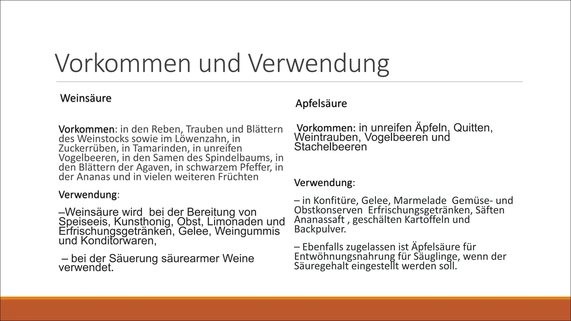 Fruchtsäuren Gliederung
1. Definition von Fruchtsäure
- Weinsäure und Apfelsäure
2. Strukturformel & Summenformel
3.Beschreibung
4. Eigensch