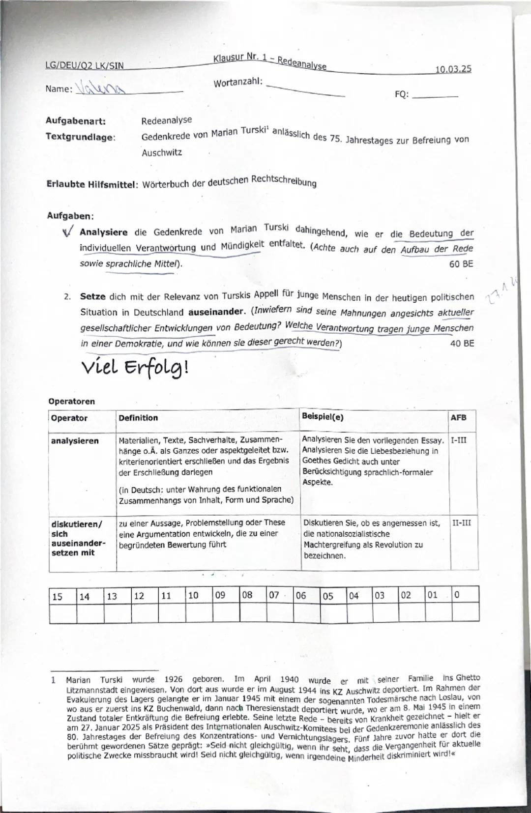 Deutsch LK Klausur, Q2 Redeanalyse 