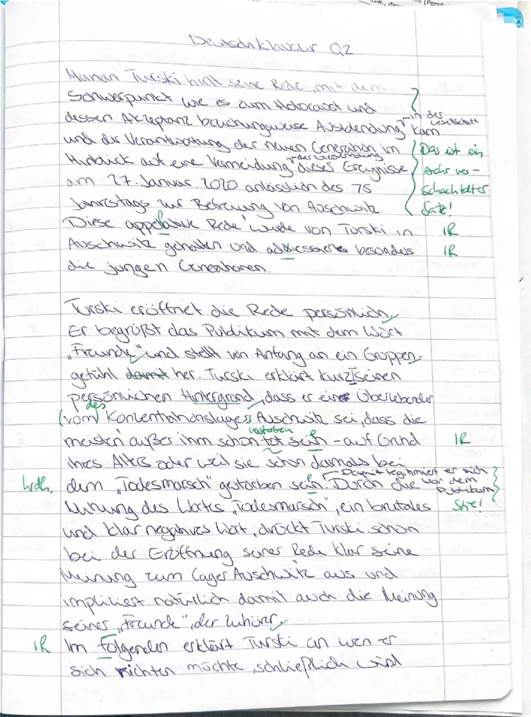 LG/DEU/Q2 LK/SIN
Name: Valena
Klausur Nr. 1 - Redeanalyse
10.03.25
Wortanzahl:
FQ:
Aufgabenart: Redeanalyse
Textgrundlage: Gedenkrede von Ma