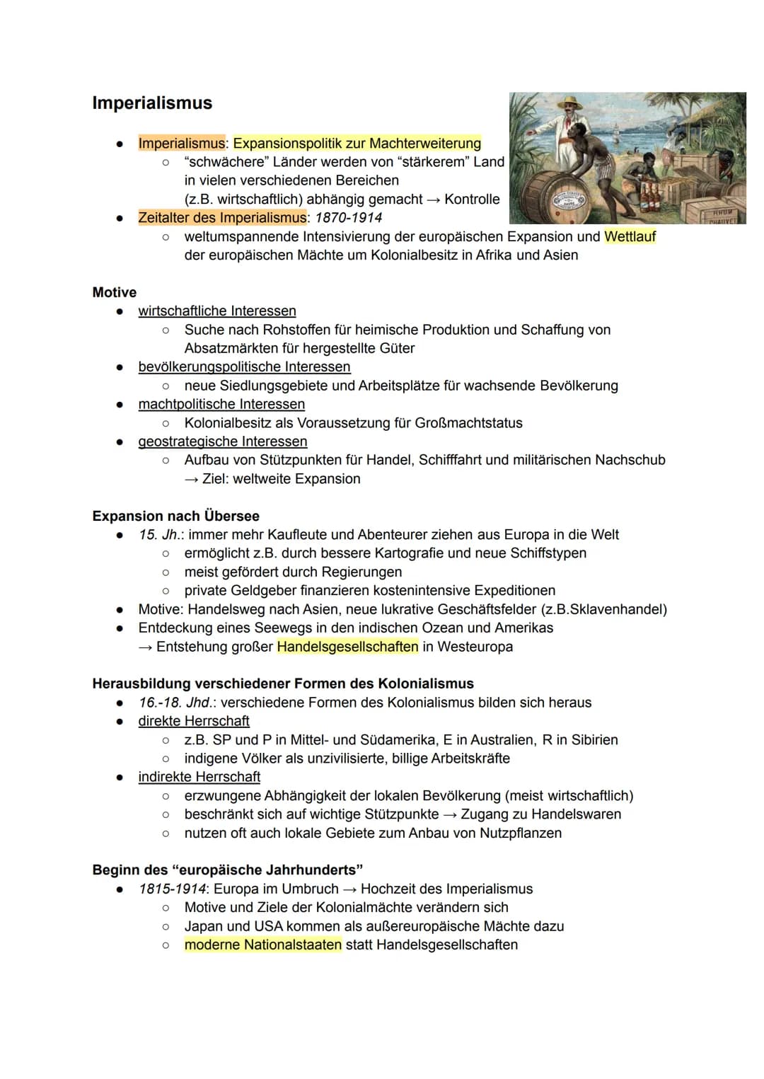 Imperialismus
• Imperialismus: Expansionspolitik zur Machterweiterung
O "schwächere" Länder werden von "stärkerem" Land
Motive
in vielen ver