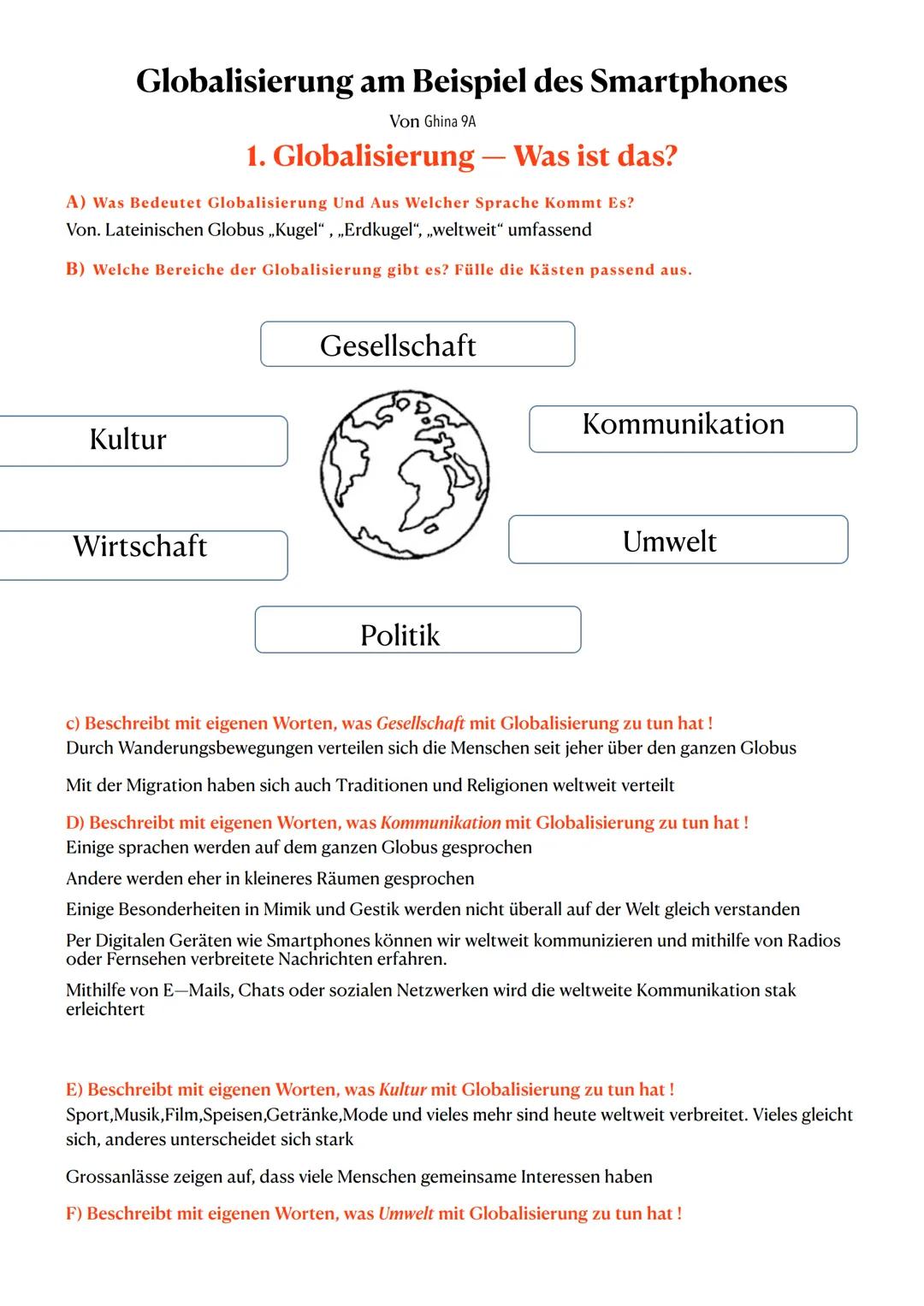 Globalisierung am Beispiel des Smartphones
Von Ghina 9A
1. Globalisierung – Was ist das?
A) Was bedeutet Globalisierung Und Aus Welcher Spra