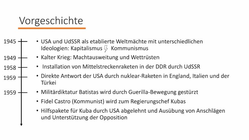 Die Kuba-Krise
1962
Die Welt vor einem Atomkrieg
2 1945 +
1949
1958
1959
Vorgeschichte
1959
• USA und UdSSR als etablierte Weltmächte mit un