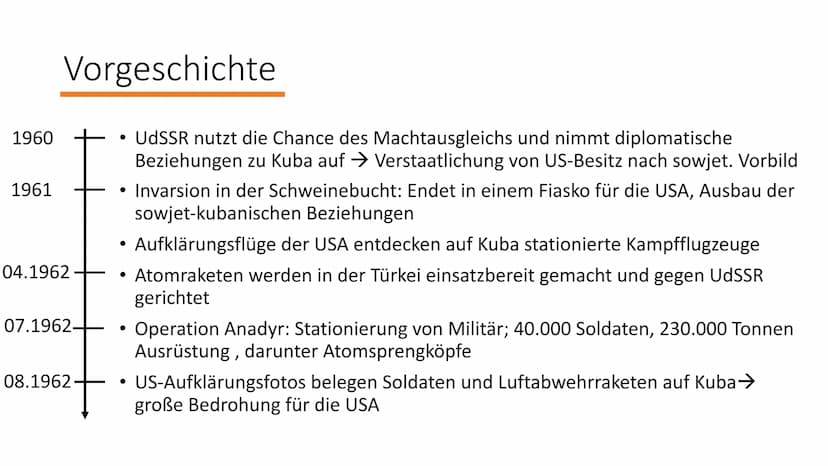 Die Kuba-Krise
1962
Die Welt vor einem Atomkrieg
2 1945 +
1949
1958
1959
Vorgeschichte
1959
• USA und UdSSR als etablierte Weltmächte mit un