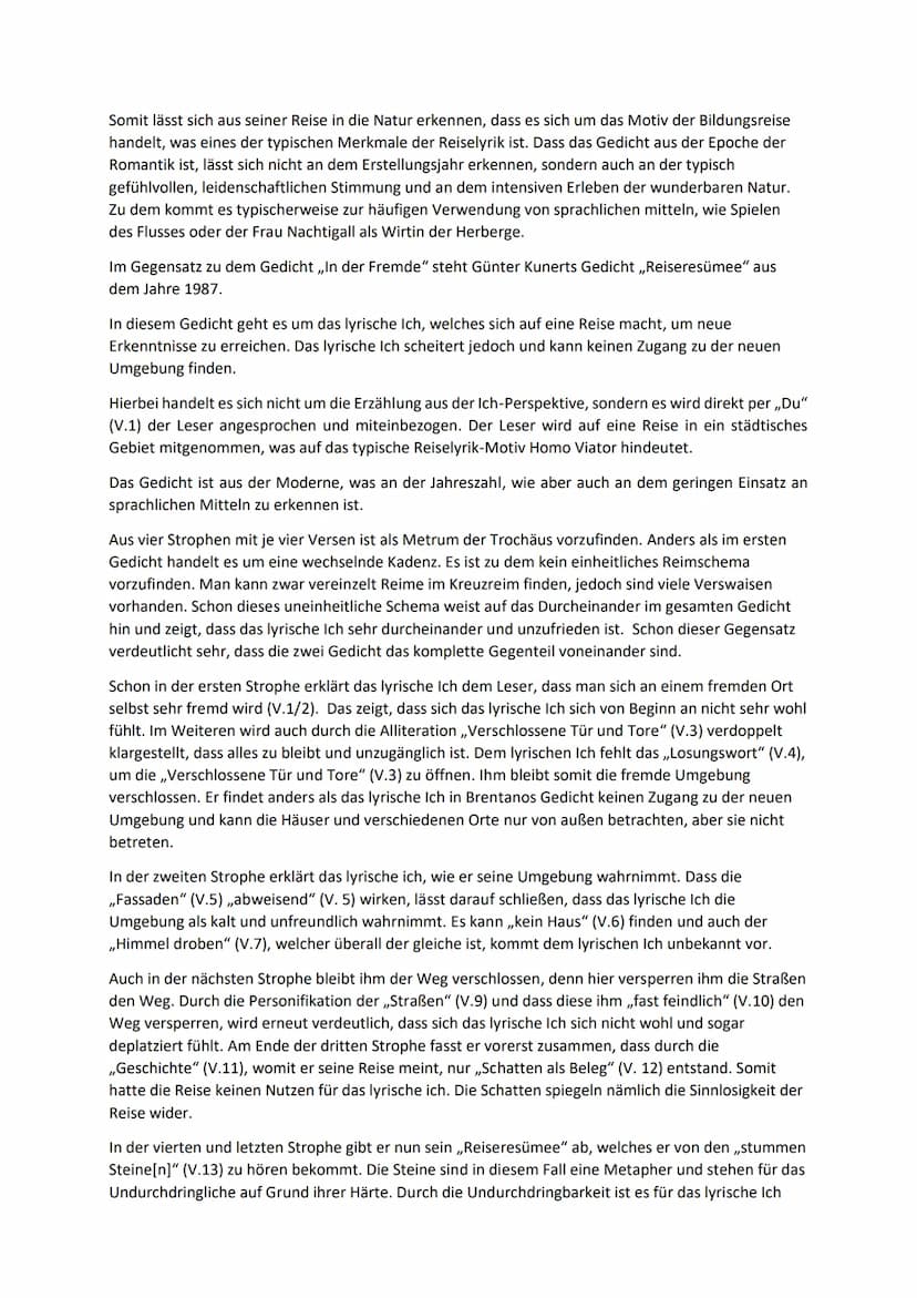 Gedichtvergleich
Eine Reise zu erleben ist ein vielfach gestaltetes Thema. Ob man in den Urlaub fährt oder eine
Lebensreise macht, ob diese 