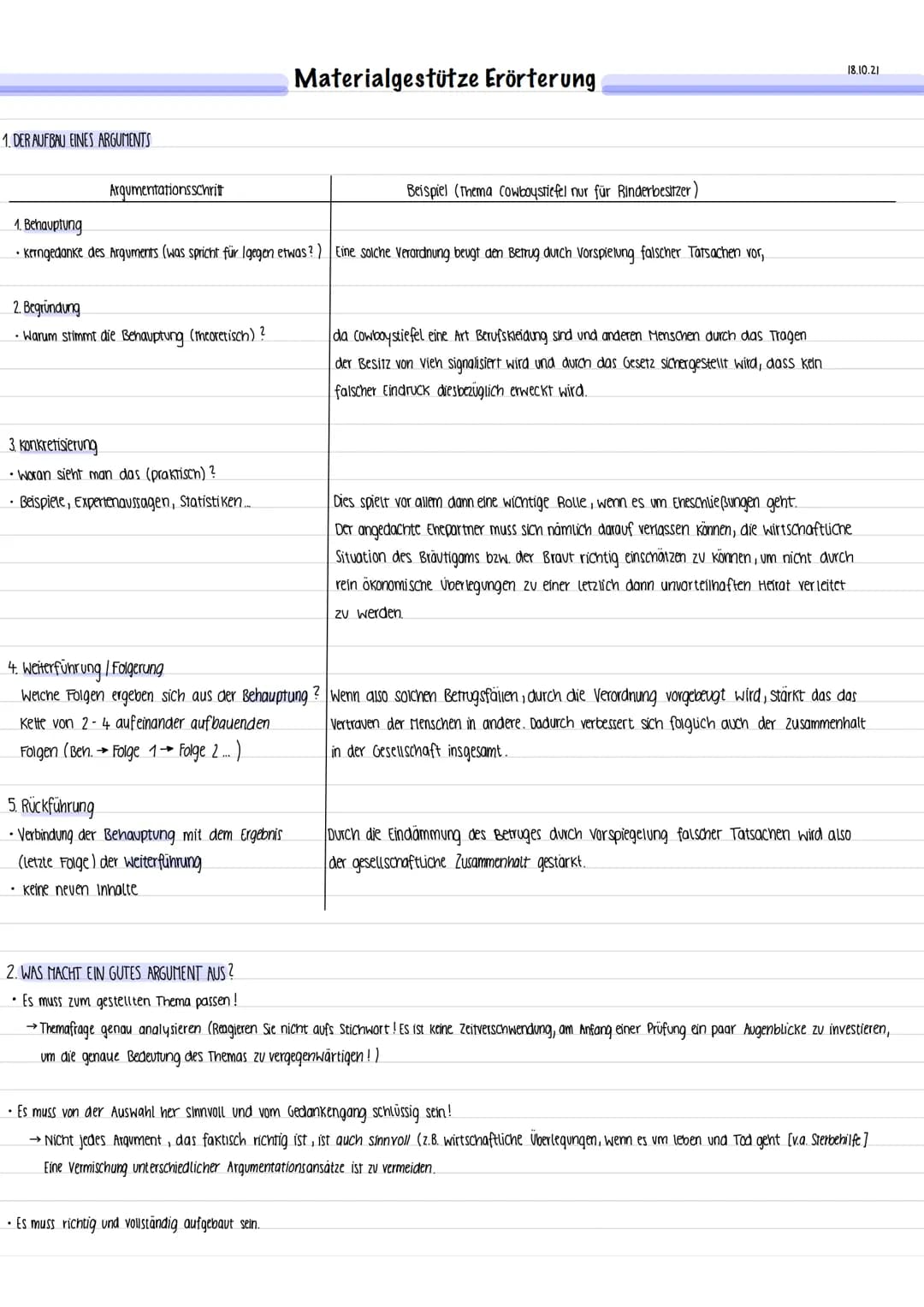 1. DER AUFBAU EINES ARGUMENTS
Argumentationsschritt
2. Begründung
• Warum stimmt die Behauptung (theoretisch)?
1. Behauptung
•Kerngedanke de