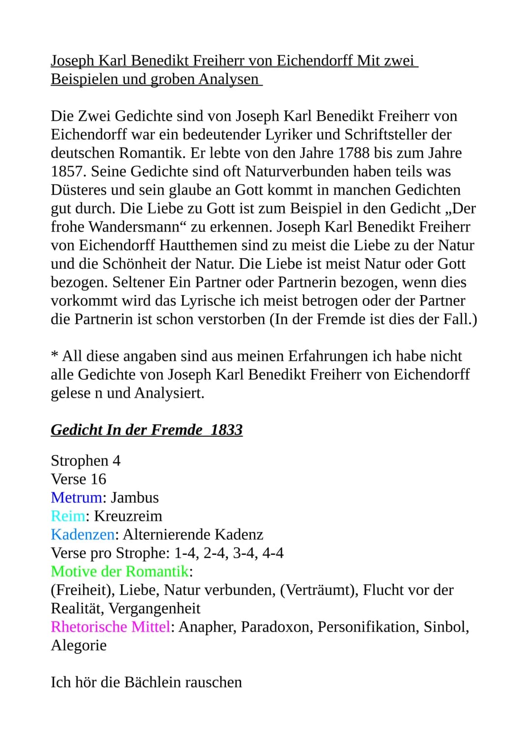 
<p>Joseph Karl Benedikt Freiherr von Eichendorff war einer der bedeutendsten Lyriker und Schriftsteller der deutschen Romantik. Er lebte vo