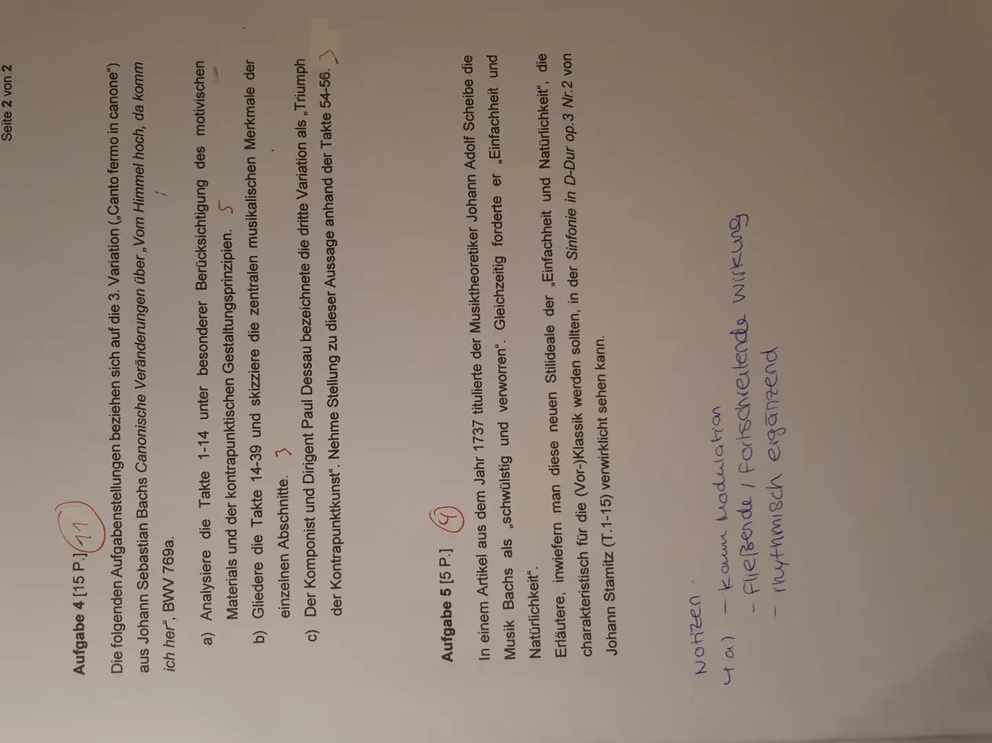 J
Klausur nr. 2
4) Die dritte Variation von Bachs, Vem Himmel hoch" ist
(bis Takt 28) ein dreistimmiger satz in C-Dur, der im
4/4 Takt gespi