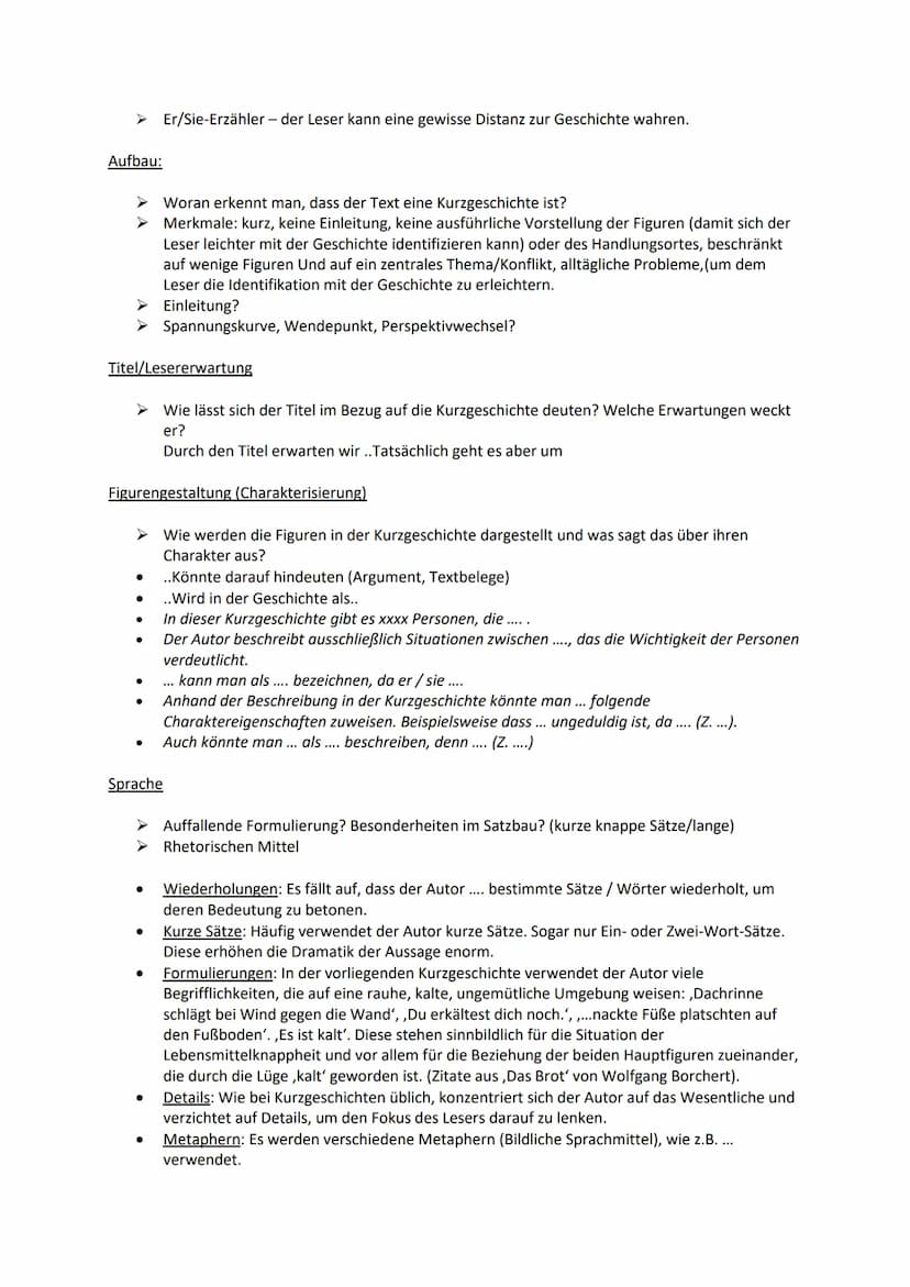 sprachliche Mittel
Vorbereitung:
➤ Ort: Wo spielt die Geschichte? Ist er für die Handlung wichtig?
Handlung: Wird ein Konflikt geschildert, 