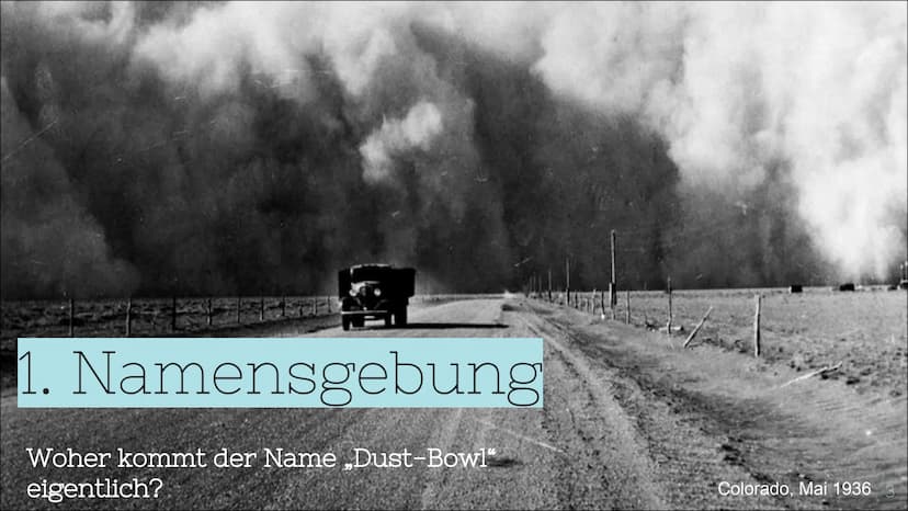 Das ,,Dust-Bowl-
Syndrom"
South Dakota 1936 Gliederung:
1. Namensgebung
2. Dust-Bowl USA
2.1. Ursache
2.2. Folgen
3. Dust-Bowl-Syndrom
3.1. 
