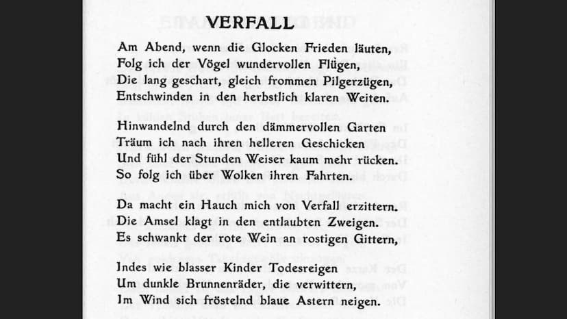 LITOŚCI PROMIENISTE RAMIONA
OBEJMUJĄ ROZBITE SERCE
STRAHLENDER ARME ERBARMEN
UMFANGT EIR BRECHENDES HERZ
GEORG TRAKL
1887 SALZBURG 1914 KRAK