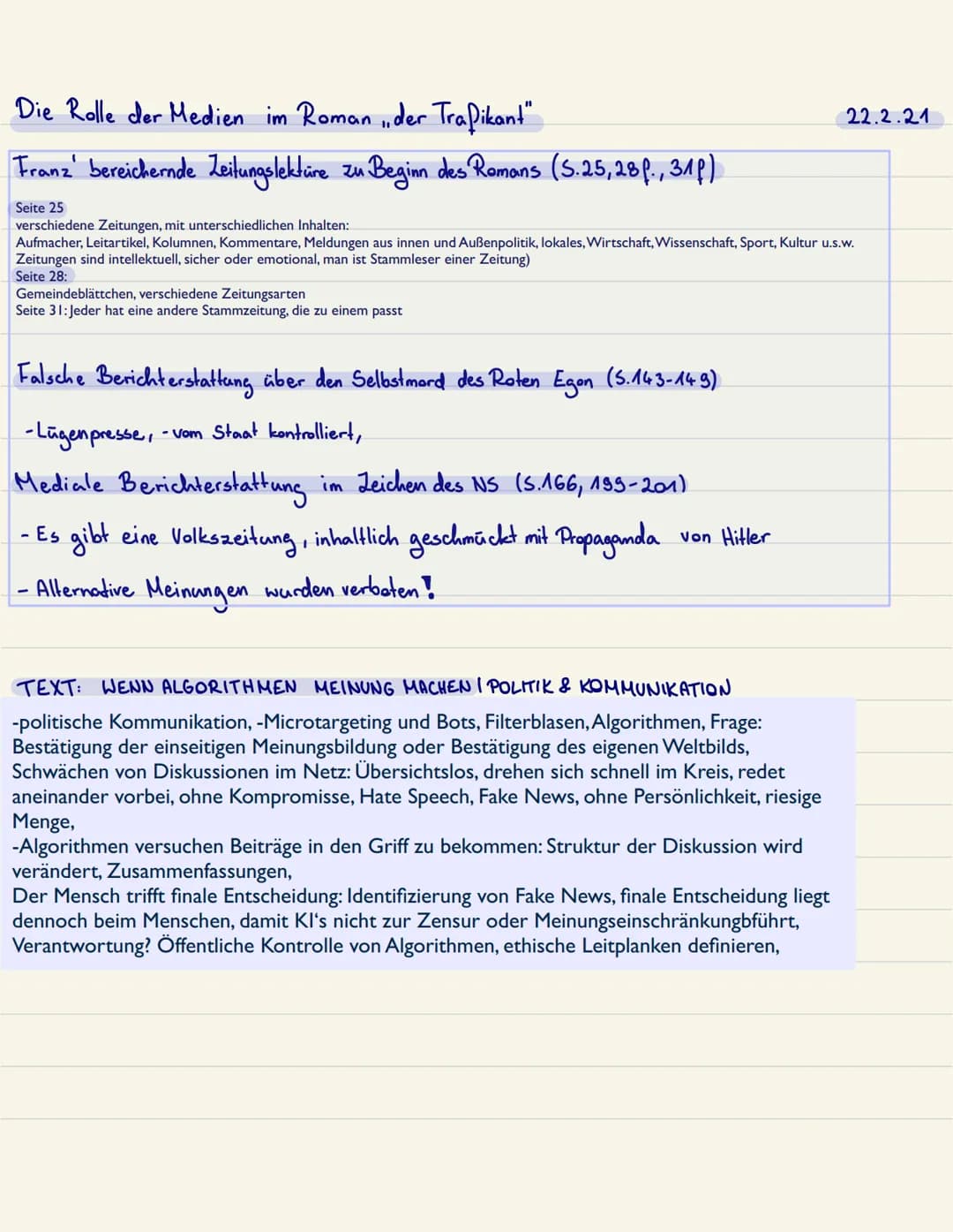 Die Rolle der Medien im Roman ,der Trafikant"
Franz' bereichernde Leitungslektüre zu Beginn des Romans (S.25,28 f., 31p)
Seite 25
verschiede