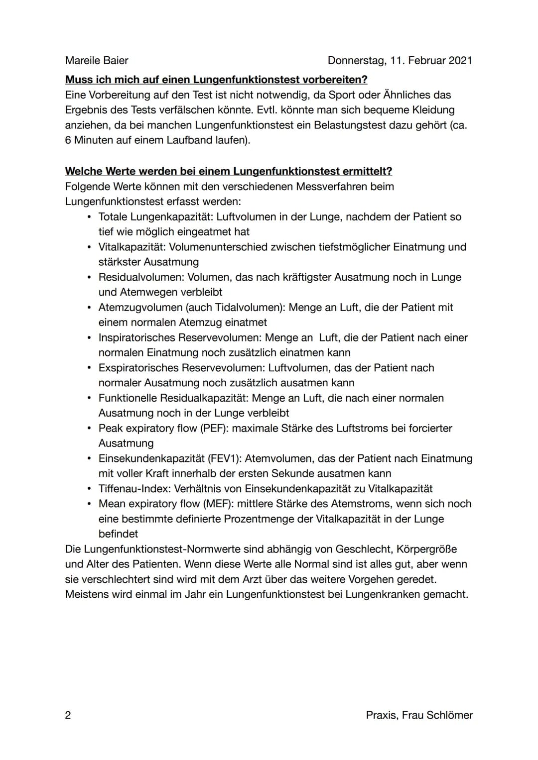 Mareile Baier
Lungenfunktionstest (Spirometer)
Patienteninformation
Was ist eigentlich ein Lungenfunktionstest?
Ein Lungenfunktionstest ist 
