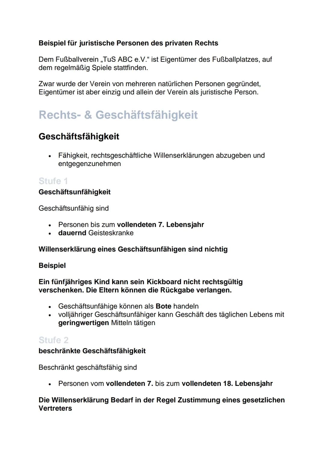 Natürliche & juristische Personen
Natürliche Person
●
●
Juristische Person
●
• juristisches Konstrukt
Klausurvorbereitung
Wirtschaftslehre
●