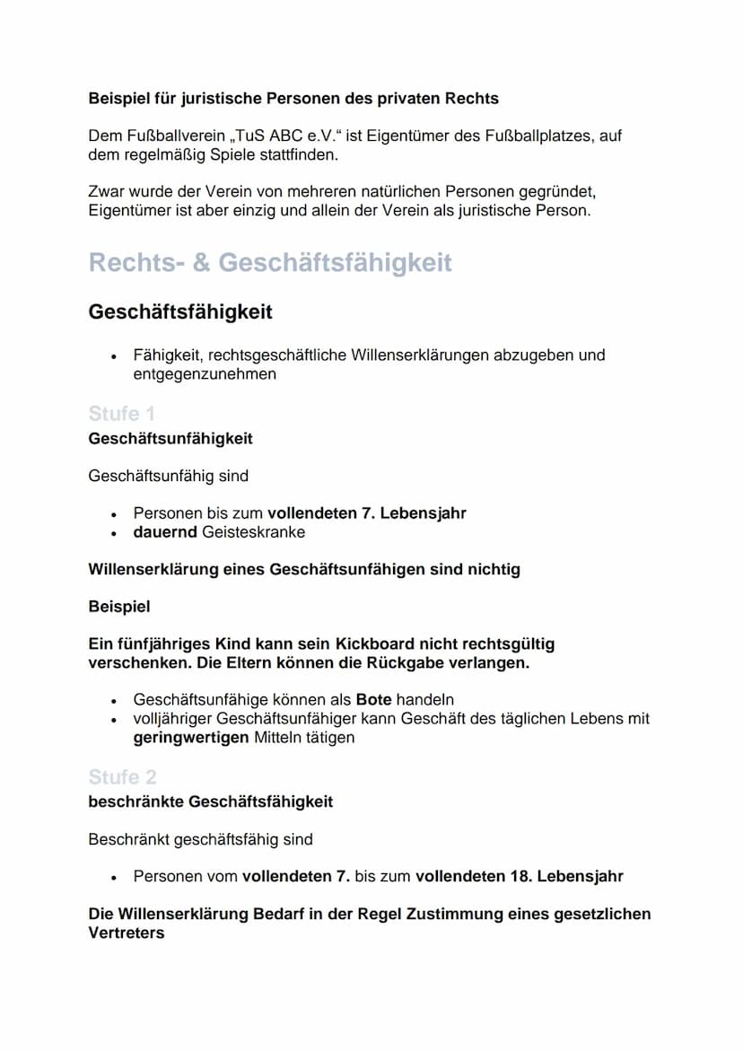 Natürliche & juristische Personen
Natürliche Person
●
●
Juristische Person
●
• juristisches Konstrukt
Klausurvorbereitung
Wirtschaftslehre
●