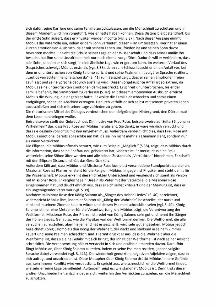 Dialoganalyse die Physiker
In der folgenden Analyse wird der Dialog zwischen Johann Wilhelm Möbius und Frau Rose aus der
Tragikomödie ,,Die 