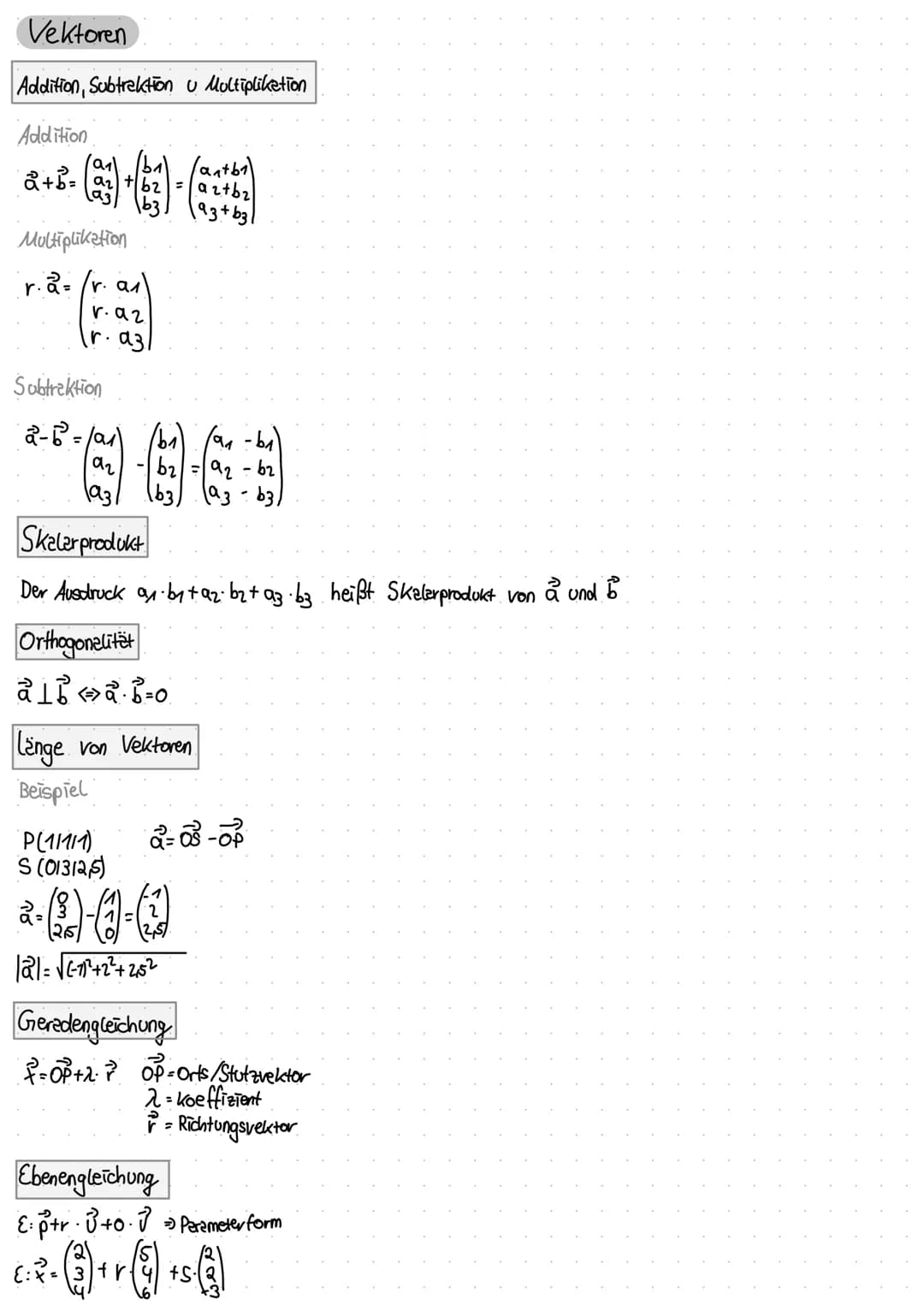 Vektoren
Addition, Subtraktion u Multiplikation
Addition
a+b=
(9₁1
az tb2
Multiplikation
r.a= r. a₁
r.az
Tr. az
Subtraktion
antbal
aztb₂
(93