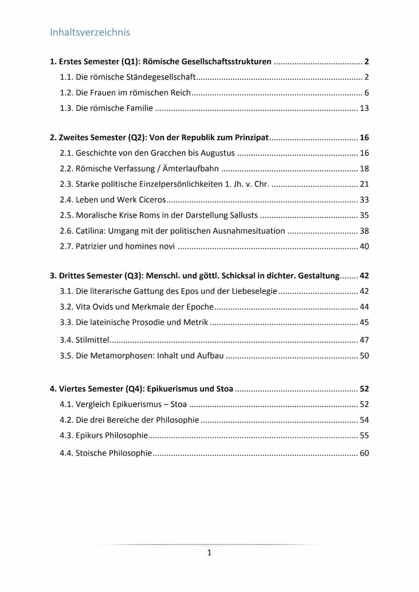 Latein GK
Zusammenfassung für
das Latein-Abitur
Alle prüfungsrelevanten Themen Q1-Q4
Sophie F.
Gymnasium XY Inhaltsverzeichnis
1. Erstes Sem