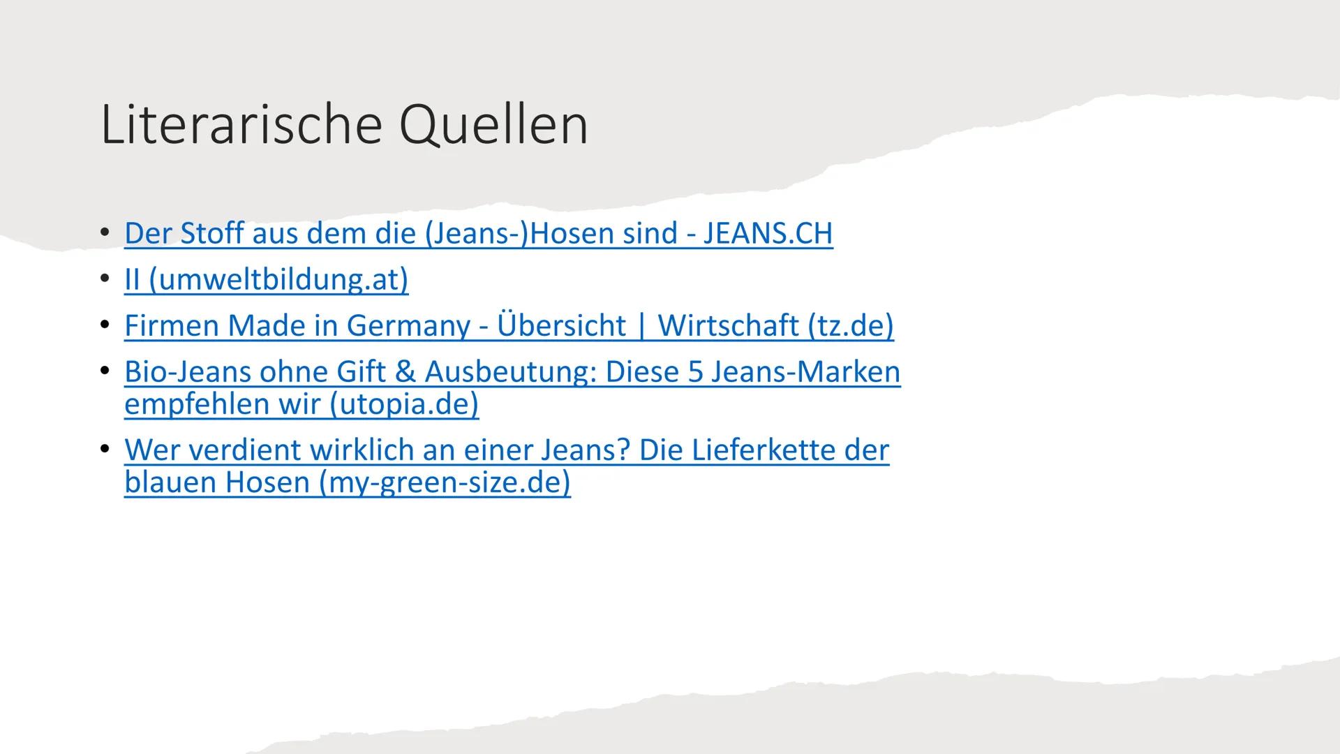 Der Weg der Jeans Inhalt
▪ Bestandteile der Jeans
▪ Herstellung
▪ Endstation Afrika
▪ Auswirkungen auf das Ökosystem
▪ Soziale Auswirkungen
