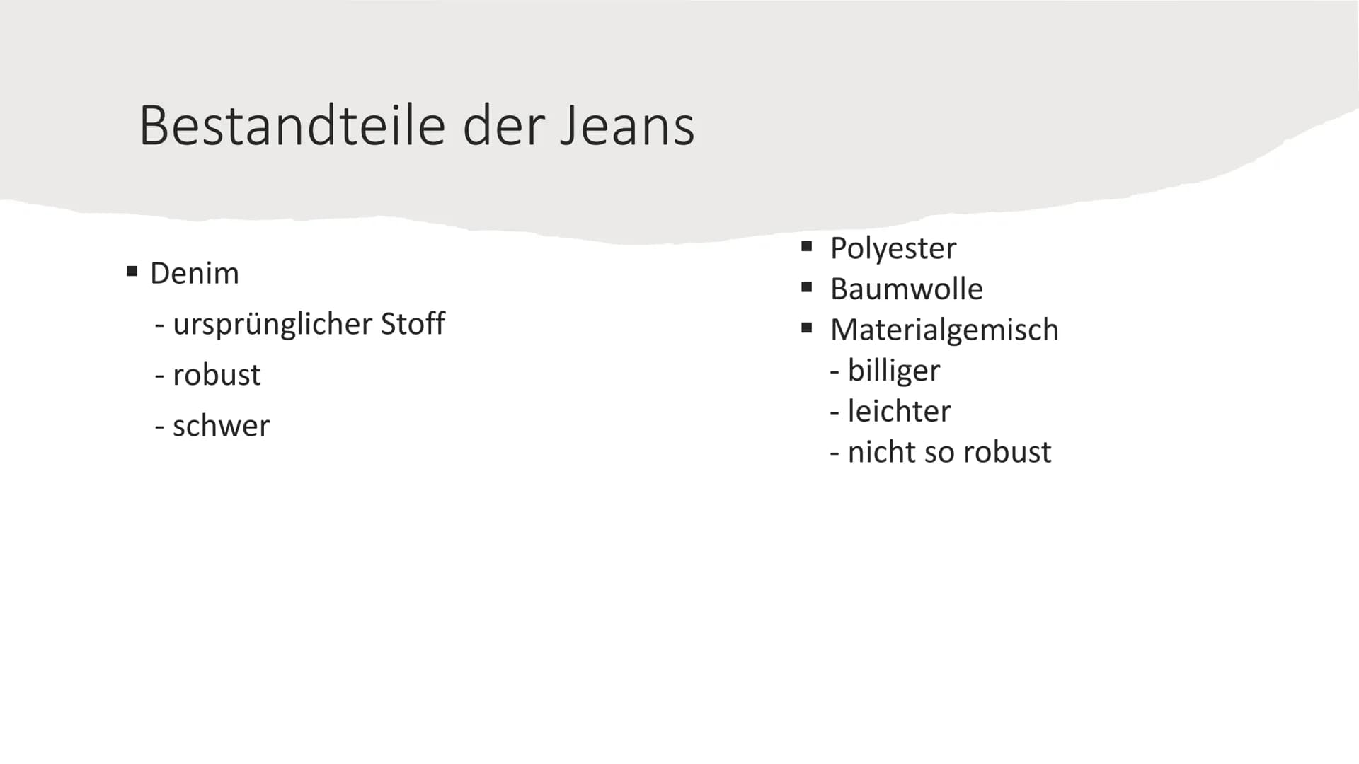 Der Weg der Jeans Inhalt
▪ Bestandteile der Jeans
▪ Herstellung
▪ Endstation Afrika
▪ Auswirkungen auf das Ökosystem
▪ Soziale Auswirkungen
