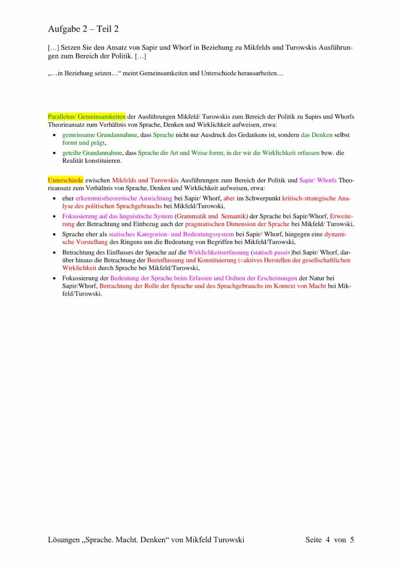 Probeklausur
Der Auszug stammt aus dem Aufsatz ,,Sprache. Macht. Denken", welcher von Benjamin Mikfeld und
Jan Turowski 2014 geschrieben wur