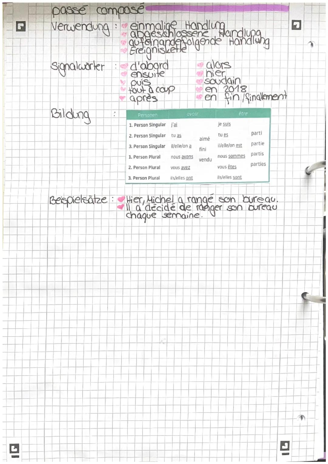 # Französisch

Imparfait
Verwendung: Beschreibung einer Situation in der Vergangenheit,
 gewohnheitsmäßige Handlungen in der Vergangenheit
 