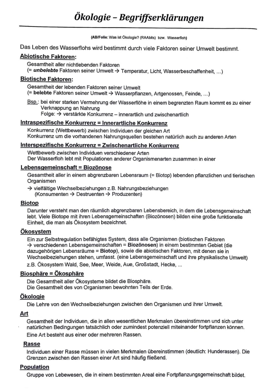 Ökologie Begriffe und Toleranzkurven 
