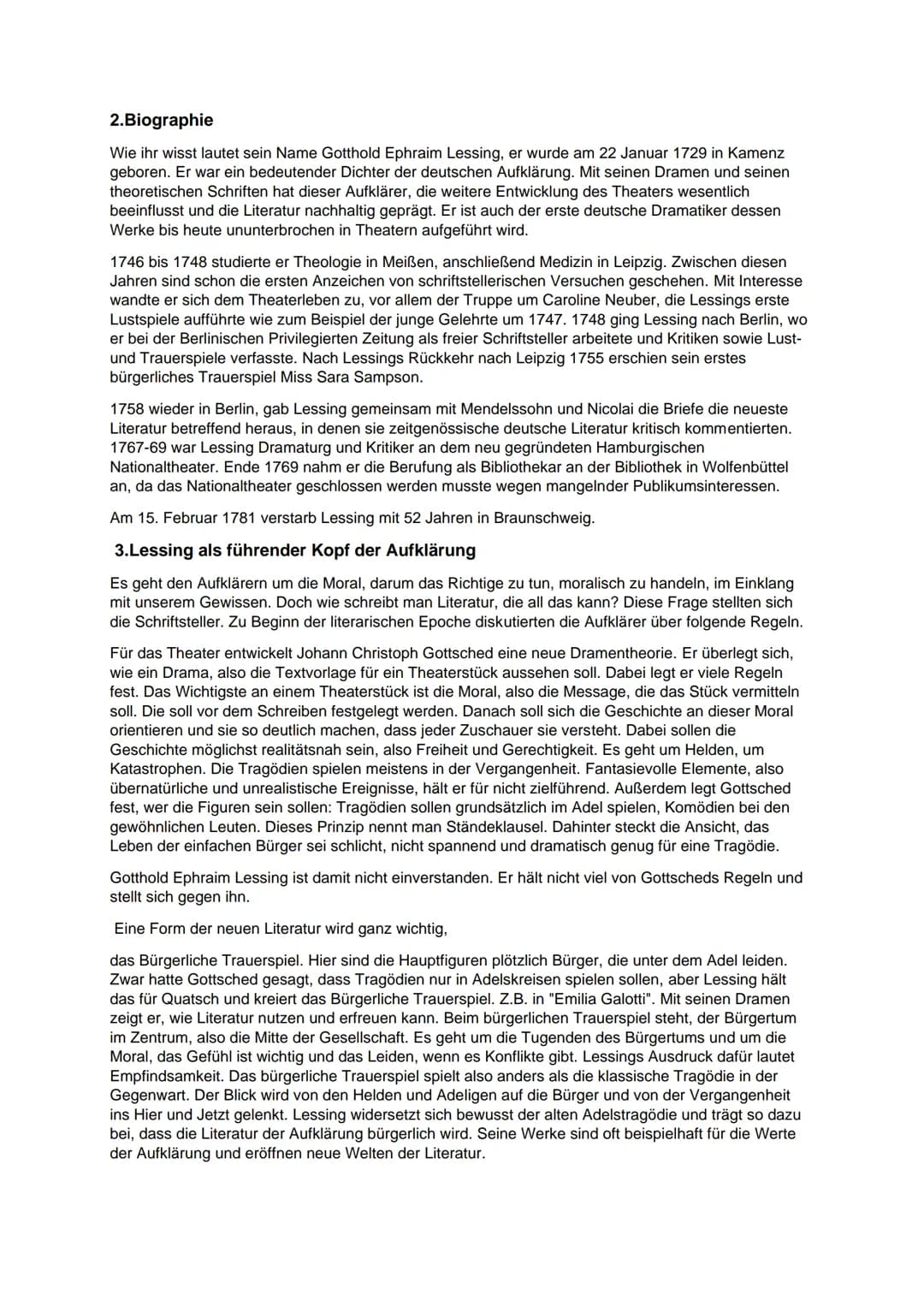 2.Biographie
Wie ihr wisst lautet sein Name Gotthold Ephraim Lessing, er wurde am 22 Januar 1729 in Kamenz
geboren. Er war ein bedeutender D