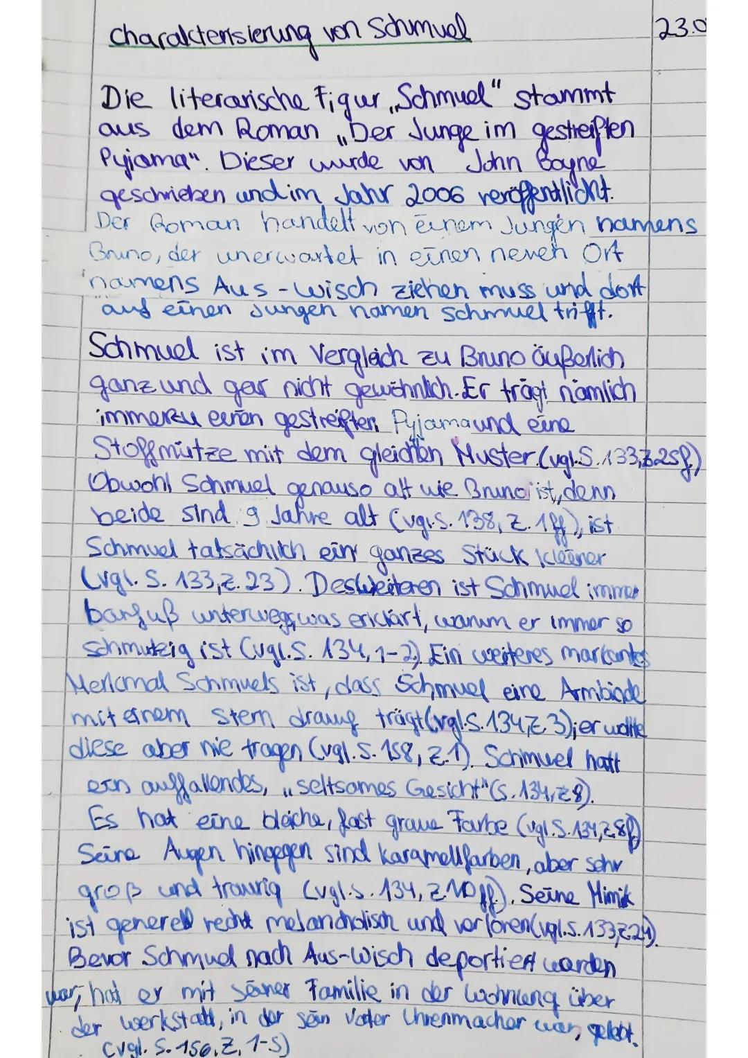 # Charakterisierung von Schmuel.

Die literarische Figur, Schmuel" stammt
aus dem Roman "ber Junge im gestierften.
Pyjama". Dieser wurde von
