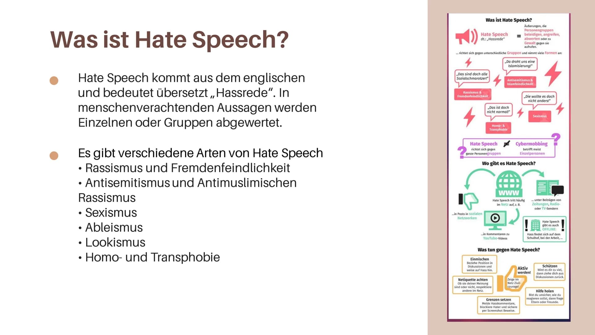 Hate Speech
Was kann man gegen Hate Speech tun?
HATE
SPEECH Inhaltsverzeichnis
01
Was ist Hate Speech?
03
Was kann man dagegen tun?
02
Folge