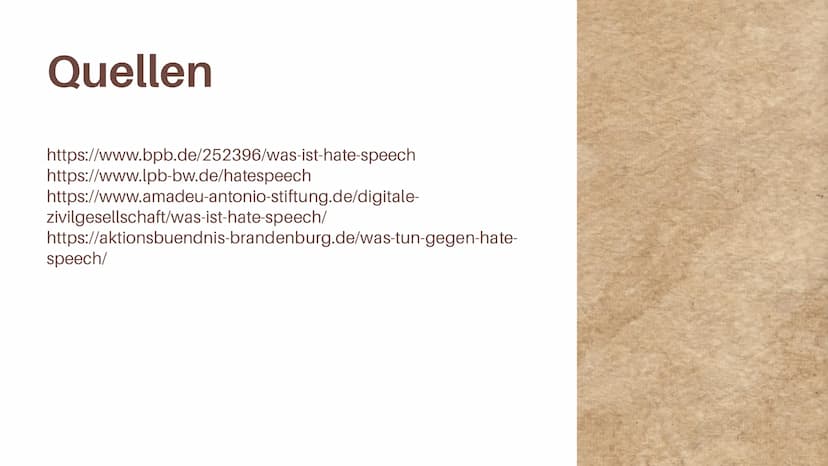 Hate Speech
Was kann man gegen Hate Speech tun?
HATE
SPEECH Inhaltsverzeichnis
01
Was ist Hate Speech?
03
Was kann man dagegen tun?
02
Folge